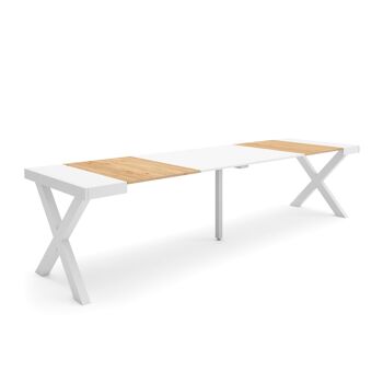 Accueil | Table console extensible | Table à manger pliante | 300 | Pour 14 personnes | Pieds en bois massif | Style moderne | Chêne et blanc370_37_02 1