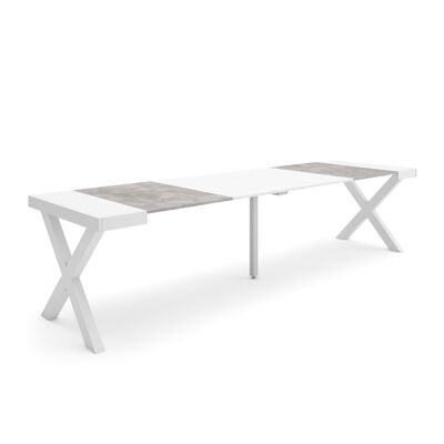Skraut Home | Extendable Console Table | Folding dining table | 300 | For 14 people | Solid wood legs | Modern Style | White and cement370_41_02