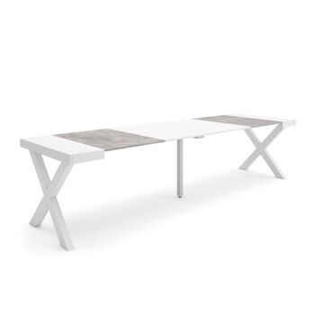 Accueil | Table console extensible | Table à manger pliante | 300 | Pour 14 personnes | Pieds en bois massif | Style moderne | Blanc et ciment370_41_02 1