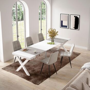 Accueil | Table console extensible | Table à manger pliante | 300 | Pour 14 personnes | Pieds en bois massif | Style moderne | Blanc et ciment370_41_02 2