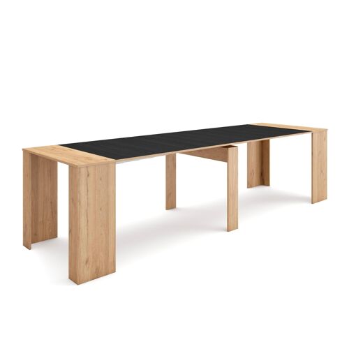 Skraut Home | Mesa Consola extensible | Mesa comedor plegable | 300 | Para 14 comensales | Comedor y cocina | Estilo Moderno | Roble y negro278_5_02