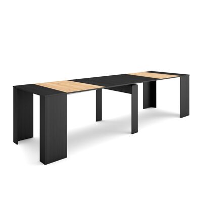Skraut Home | Extendable Console Table | Folding dining table | 300 | For 14 people | Dining room and kitchen | Modern Style | Black and oak282_3_02