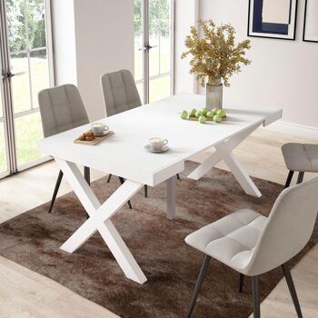 Accueil | Table console extensible | Table à manger pliante | 160 | Pour 8 personnes | Pieds en bois massif | Style moderne | Blanc201_25_02 2