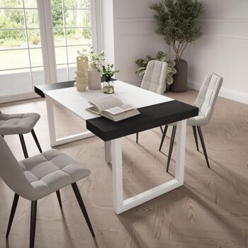 Accueil | Table console extensible | Table à manger pliante | 160 | Pour 8 personnes | Pieds en bois massif | Style moderne | Noir et blanc 254_7_02 2