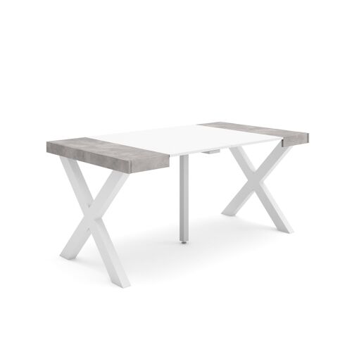 Skraut Home | Mesa Consola extensible | Mesa comedor plegable | 160 | Para 8 comensales | Patas madera maciza | Estilo Moderno | Blanco y cemento202_25_02