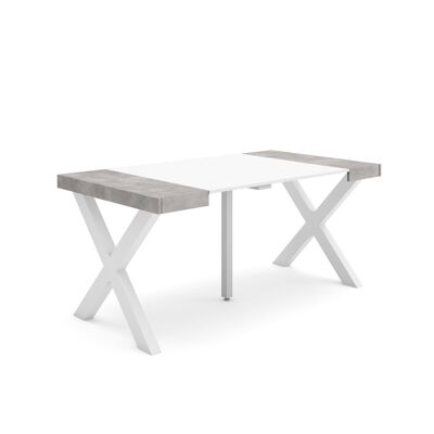 Skraut Home | Extendable Console Table | Folding dining table | 160 | For 8 people | Solid wood legs | Modern Style | White and cement202_25_02