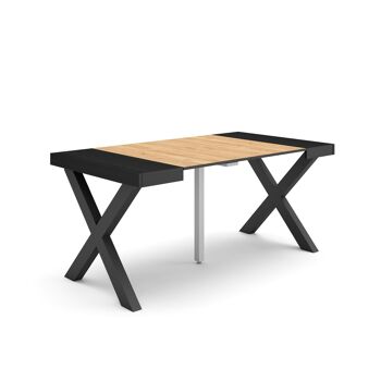 Accueil | Table console extensible | Table à manger pliante | 160 | Pour 8 personnes | Pieds en bois massif | Style moderne | Noir et chêne197_34_02 1