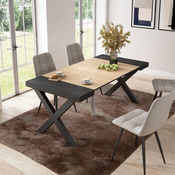 Accueil | Table console extensible | Table à manger pliante | 180 | Pour 8 personnes | Pieds en bois massif | Style moderne | Noir et chêne232_34_02 2