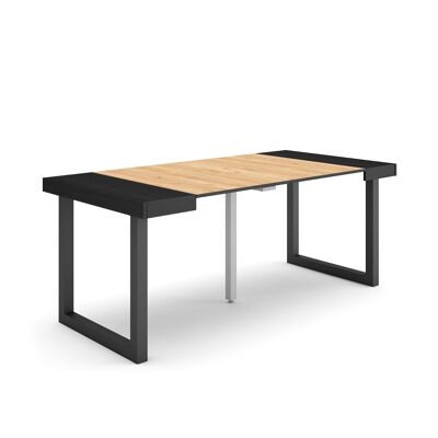 Accueil | Table console extensible | Table à manger pliante | 180 | Pour 8 personnes | Pieds en bois massif | Style moderne | Noir et chêne250_34_02