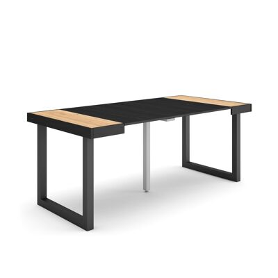 Accueil | Table console extensible | Table à manger pliante | 180 | Pour 8 personnes | Pieds en bois massif | Style moderne | Chêne et noir252_25_02