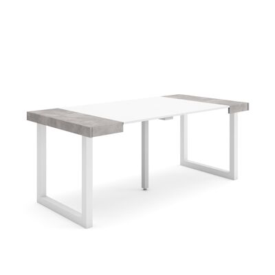 Skraut Home | Extendable Console Table | Folding dining table | 180 | For 8 people | Solid wood legs | Modern Style | White and cement257_6_02