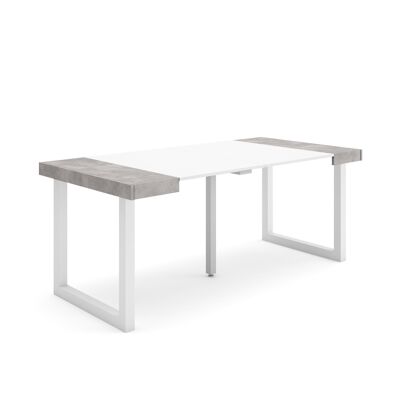 Skraut Home | Mesa Consola extensible | Mesa comedor plegable | 180 | Para 8 comensales | Patas madera maciza | Estilo Moderno | Blanco y cemento257_6_02