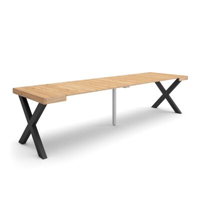 Skraut Home | Mesa Consola extensible | Mesa comedor plegable | 300 | Para 14 comensales | Patas madera maciza | Estilo Moderno | Roble321_35_02
