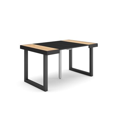 Skraut Home | Mesa Consola extensible | Mesa comedor plegable | 140 | Para 6 comensales | Patas madera maciza | Estilo Moderno | Roble y negro178_25_02