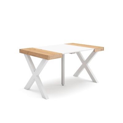 Skraut Home | Mesa Consola extensible | Mesa comedor plegable | 140 | Para 6 comensales | Patas madera maciza | Estilo Moderno | Roble y blanco167_49_02