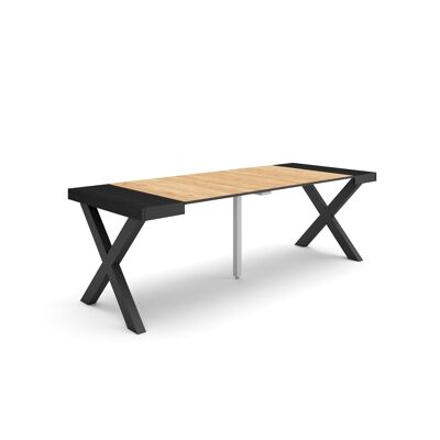 Skraut Home | Mesa Consola extensible | Mesa comedor plegable | 220 | Para 10 comensales | Patas madera maciza | Estilo Moderno | Roble y negro333_35_02