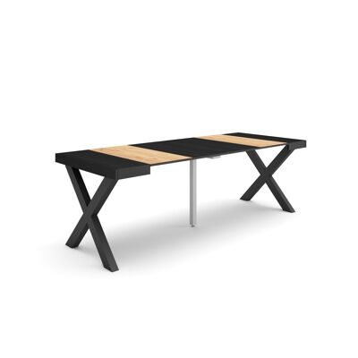 Skraut Home | Mesa Consola extensible | Mesa comedor plegable | 220 | Para 10 comensales | Patas madera maciza | Estilo Moderno | Roble y negro333_37_02