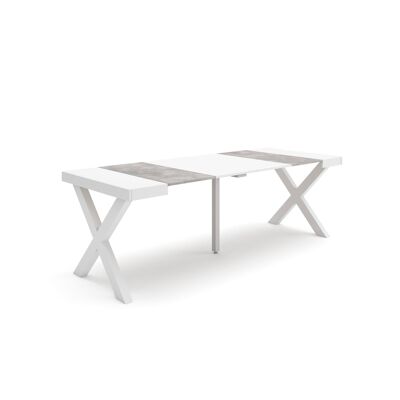 Skraut Home | Extendable Console Table | Folding dining table | 220 | For 10 people | Solid wood legs | Modern Style | White and cement292_41_02