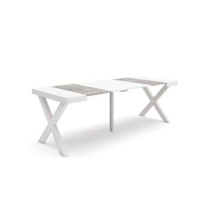 Accueil | Table console extensible | Table à manger pliante | 220 | Pour 10 personnes | Pieds en bois massif | Style moderne | Blanc et ciment292_41_02