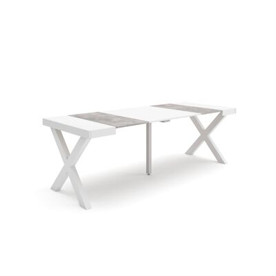 Skraut Home | Mesa Consola extensible | Mesa comedor plegable | 220 | Para 10 comensales | Patas madera maciza | Estilo Moderno | Blanco y cemento292_41_02