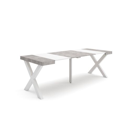 Skraut Home | Mesa Consola extensible | Mesa comedor plegable | 220 | Para 10 comensales | Patas madera maciza | Estilo Moderno | Blanco y cemento294_21_02