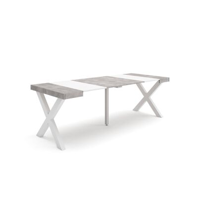 Skraut Home | Extendable Console Table | Folding dining table | 220 | For 10 people | Solid wood legs | Modern Style | White and cement294_21_02