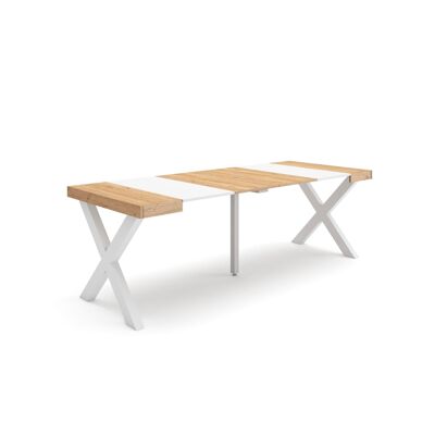 Skraut Home | Mesa Consola extensible | Mesa comedor plegable | 220 | Para 10 comensales | Patas madera maciza | Estilo Moderno | Roble y blanco291_21_02