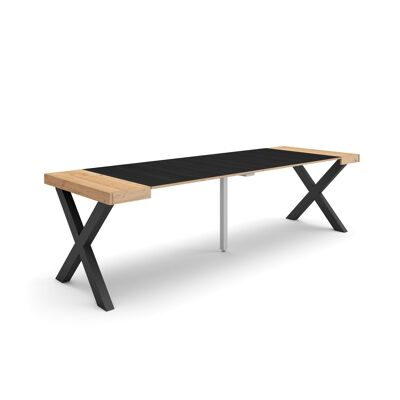Skraut Home | Extendable Console Table | Folding dining table | 260 | For 12 people | Solid wood legs | Modern Style | Oak and black317_41_02