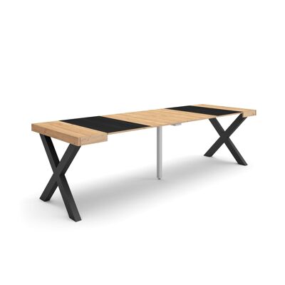 Skraut Home | Extendable Console Table | Folding dining table | 260 | For 12 people | Solid wood legs | Modern Style | Oak and black317_49_02
