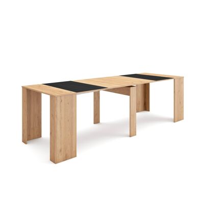 Skraut Home | Extendable Console Table | Folding dining table | 260 | For 12 people | Dining room and kitchen | Modern Style | Oak and black276_9_02