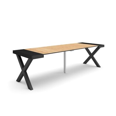 Skraut Home | Extendable Console Table | Folding dining table | 260 | For 12 people | Solid wood legs | Modern Style | Oak and black334_35_02