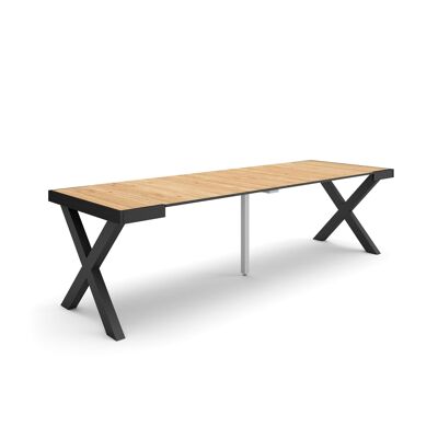Accueil | Table console extensible | Table à manger pliante | 260 | Pour 12 personnes | Pieds en bois massif | Style moderne | Chêne et noir348_19_02