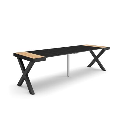 Skraut Home | Extendable Console Table | Folding dining table | 260 | For 12 people | Solid wood legs | Modern Style | Oak and black348_25_02