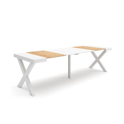 Skraut Home | Extendable Console Table | Folding dining table | 260 | For 12 people | Solid wood legs | Modern Style | Oak and white369_37_02