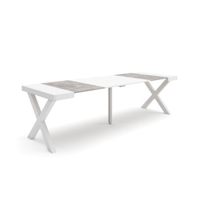Skraut Home | Extendable Console Table | Folding dining table | 260 | For 12 people | Solid wood legs | Modern Style | White and cement369_41_02