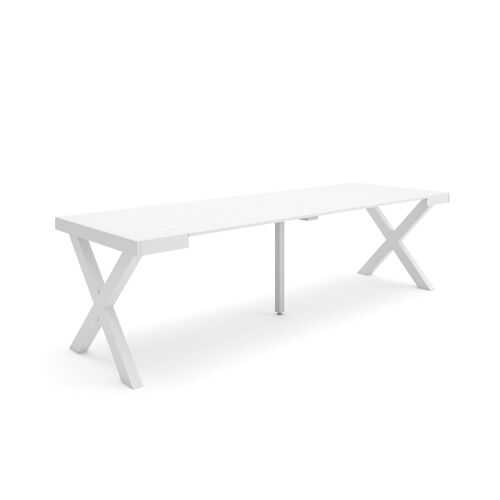 Skraut Home | Mesa Consola extensible | Mesa comedor plegable | 260 | Para 12 comensales | Patas madera maciza | Estilo Moderno | Blanco369_49_02