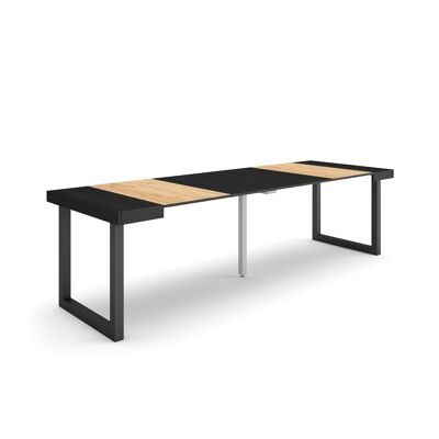 Skraut Home | Mesa Consola extensible | Mesa comedor plegable | 260 | Para 12 comensales | Patas madera maciza | Estilo Moderno | Roble y negro337_37_02