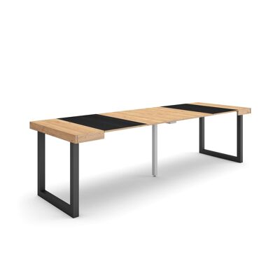 Skraut Home | Extendable Console Table | Folding dining table | 260 | For 12 people | Solid wood legs | Modern Style | Oak and black322_49_02