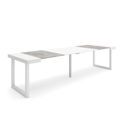 Skraut Home | Extendable Console Table | Folding dining table | 300 | For 14 people | Solid wood legs | Modern Style | White and cement372_41_02