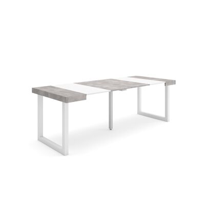 Skraut Home | Extendable Console Table | Folding dining table | 220 | For 10 people | Solid wood legs | Modern Style | White and cement303_21_02
