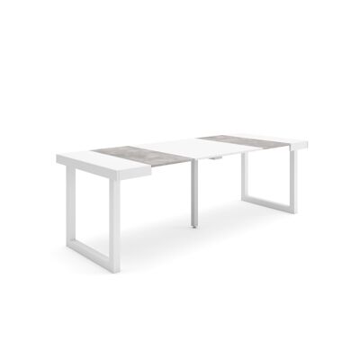 Skraut Home | Extendable Console Table | Folding dining table | 220 | For 10 people | Solid wood legs | Modern Style | White and cement301_41_02