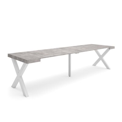 Skraut Home | Extendable Console Table | Folding dining table | 300 | For 14 people | Solid wood legs | Modern Style | Cement383_18_02