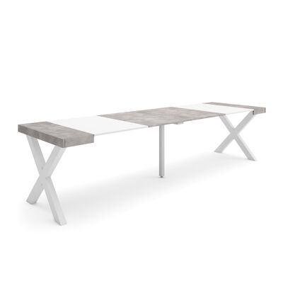 Skraut Home | Extendable Console Table | Folding dining table | 300 | For 14 people | Solid wood legs | Modern Style | White and cement383_21_02