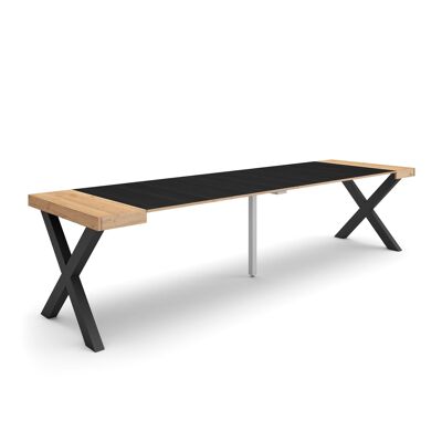 Skraut Home | Extendable Console Table | Folding dining table | 300 | For 14 people | Solid wood legs | Modern Style | Oak and black321_41_02