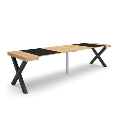 Skraut Home | Extendable Console Table | Folding dining table | 300 | For 14 people | Solid wood legs | Modern Style | Oak and black321_49_02