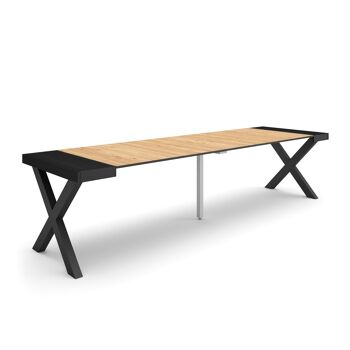 Accueil | Table console extensible | Table à manger pliante | 300 | Pour 14 personnes | Pieds en bois massif | Style moderne | Noir et chêne336_35_02 1