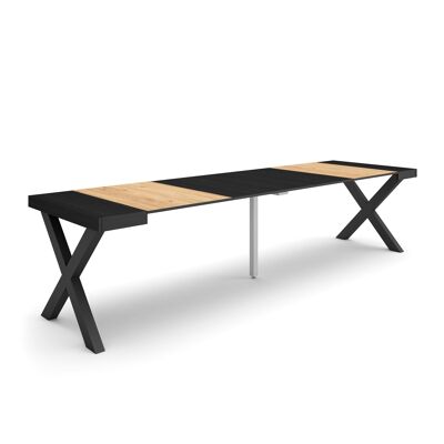 Skraut Home | Extendable Console Table | Folding dining table | 300 | For 14 people | Solid wood legs | Modern Style | Oak and black336_37_02