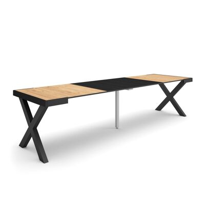 Skraut Home | Extendable Console Table | Folding dining table | 300 | For 14 people | Solid wood legs | Modern Style | Oak and black349_21_02