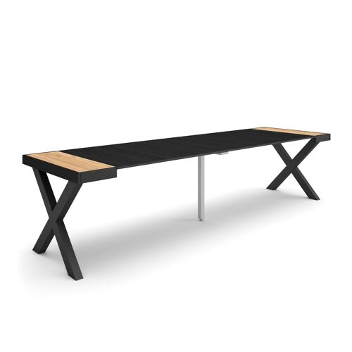 Skraut Home | Mesa Consola extensible | Mesa comedor plegable | 300 | Para 14 comensales | Patas madera maciza | Estilo Moderno | Roble y negro349_25_02