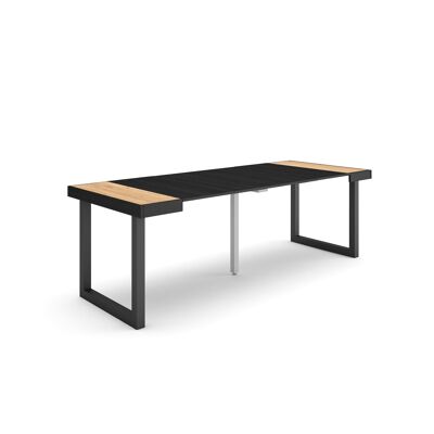 Accueil | Table console extensible | Table à manger pliante | 220 | Pour 10 personnes | Pieds en bois massif | Style moderne | Chêne et noir299_25_02
